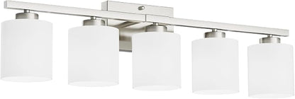 Honesorn 5-Light Bathroom Vanity Light, Anti-Rust Bathroom Light Fixtures | Bathroom Light Over Mirror, Milky White Frosted Shades, Brushed Nickel, E26 Socket(Bulbs Not Included)