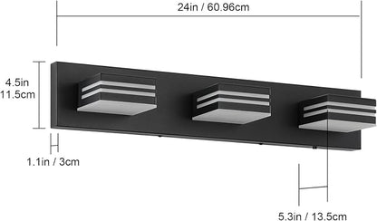 LED Modern Bathroom Vanity Light Fixtures (3-Light, 24-Inch)(5CCT, Dimmable), Matte Black Modern Bathroom Wall Lighting Fixtures Over Mirror (3000K/3500K/4000K/5000K/6000K)