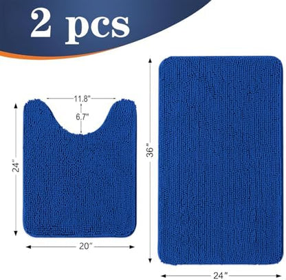 OLANLY Chenille Bathroom Rugs Mats Set 2 Piece, 36"x24"+24"x20", Royal Blue