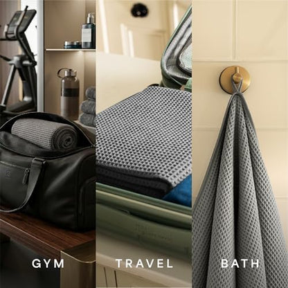 S&T INC. Aura Waffle Bath Towels, 4 Pack, 30" x 60", Grey