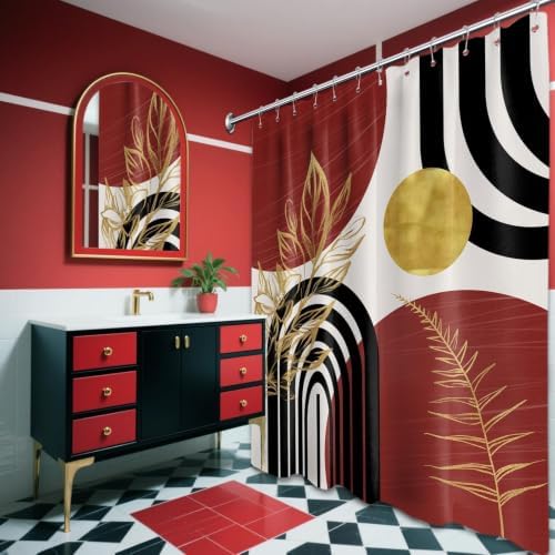 Black and Red Extra Long Shower Curtain, Tall 72X84 in, Mid Century