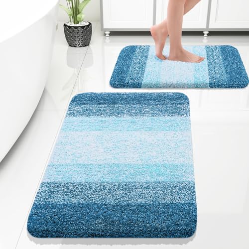 OLANLY Micorfiber Bathroom Rug Set 2 Piece, 30"x20"+24"x16"