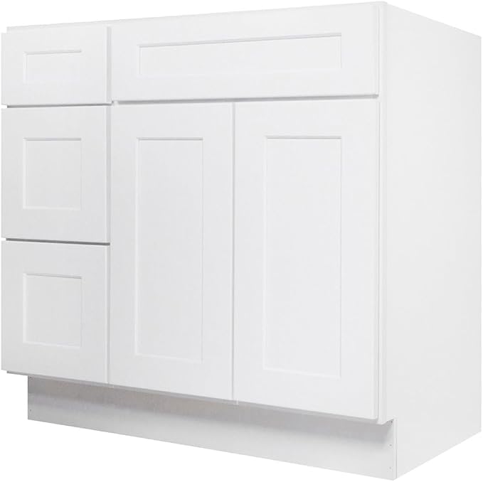 Furinno Shaker Drawers Left Bath Vanity Cabinet Without Top, Ready to Assemble, 21 D x 36 W x 34.5 H, White