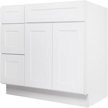 Furinno Shaker Drawers Left Bath Vanity Cabinet Without Top, Ready to Assemble, 21 D x 36 W x 34.5 H, White