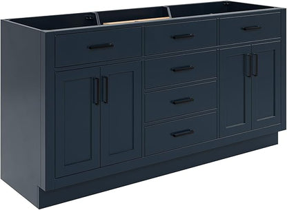 ARIEL Hepburn 66-inch Bathroom Vanity Base Cabinet,Solid Wood, 4 Soft Closing Doors, 6 Dovetail Drawers, Midnight Blue