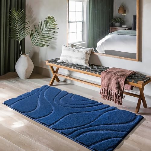 DEXDE Bathroom Rugs Runner Non-Slip Mat for Bathroom Floor 24X47 Navy Blue