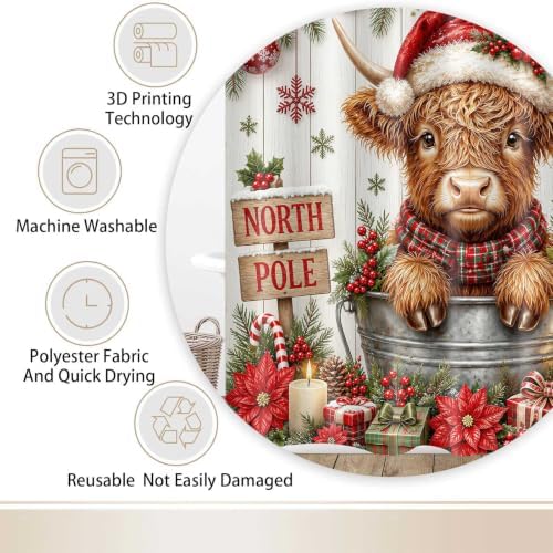 Christmas Highland Cow Shower Curtain Rustic Cute Holiday Bathroom Decor
