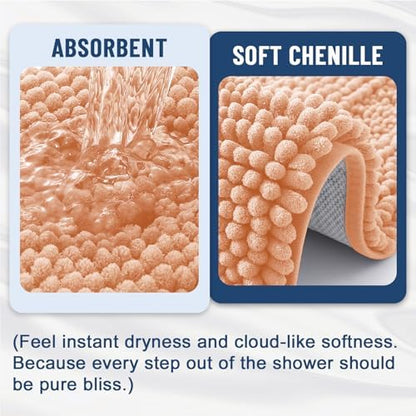 Grandaily Chenille Striped Bathroom Rugs 36x24, Extra Thick and Soft Absorbent Bath Mats, Rubber Backing, Plush Shaggy Shower Carpet, Machine Wash Dry, Bath Rug for Bathroom, Peach