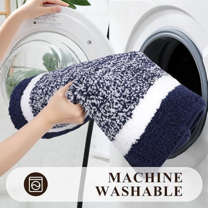 Pauwer Bathroom Rugs 3 Piece Set, Non Slip Washable Bath Mat, Navy