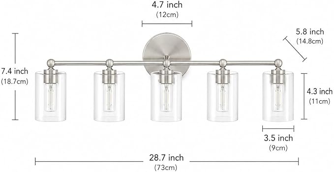 Brushed Nickel Vanity Light with 3 Color Modes, Eye Protection LED Bathroom Light Fixtures, Dimmable Modern Wall Light Over Mirror with Clear Glass Shade (Brushed Nickel, 5-Light)