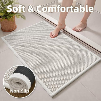 PADOOR-Bath Mat-Super Absorbent Chenille Bathroom Mats-Rubber Backed Bath Mats for Bathroom Non Slip, Easy Clean Bathroom Rugs Front of Bathtub,Shower Room,Sink-24×36, Beige&Cream