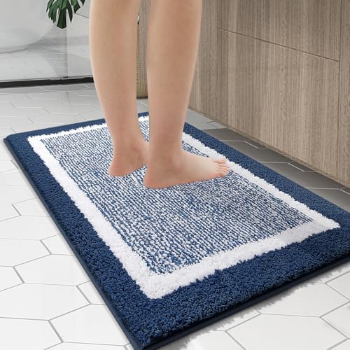 OLANLY Bathroom Runner Rugs 59x20, Extra Long Bath Mats for Bathroom, Navy