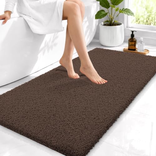OLANLY Microfiber Bathroom Runner Rugs 44x24, Ultra Soft Bath Mat, Brown