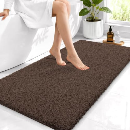 OLANLY Microfiber Bathroom Runner Rugs 44x24, Ultra Soft Bath Mat, Brown
