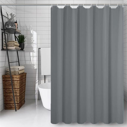 Grey (72x78 Inches) Fabric Shower Curtain Liners Hotel Quality Machine Washable Bath Bathroom w/12pcs Hooks