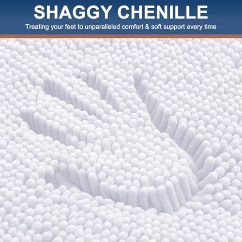 Smiry Chenille Bathroom Rugs Sets 2 Piece (24x16+ U Shape 24x20, White)