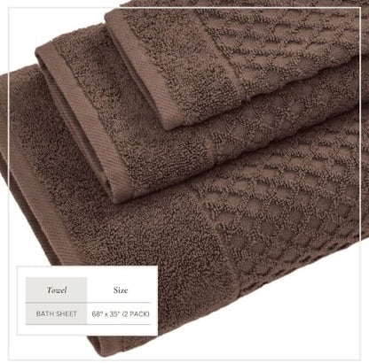Great Bay Home Oversized Bath Sheets - 100% Cotton 2 Pack 68x35 Extra Large Towel - Absorbent, Durable, Quick-Dry Towels for Bathroom (Chocolate)