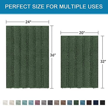 H.VERSAILTEX Bathroom Rugs Bath Mats Sets Super Absorbent Chenille Striped Bath Mats Non Skid Machine Wash Dry Rugs for Bathroom Floor Set of 2(Bronze Green, 24 x 36 Plus 20 x 32 - Inches)