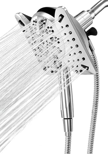 Shower Head with Handheld High Pressure, Rain Shower Head with Fixed Showerhead and 9 Sprays Handheld Shower, Detachable 2-IN-1 Shower head with 59" Rotatable Stainless Steel Hose (Chrome)