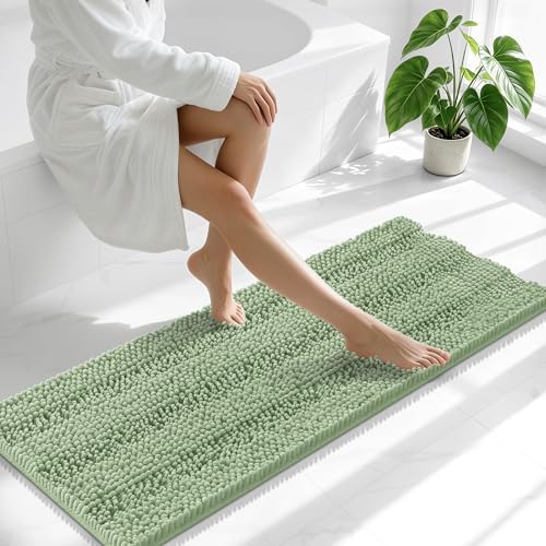 Smiry Thick Chenille Bathroom Runner Rugs 44x24, Soft Bath Mat, Sage Green