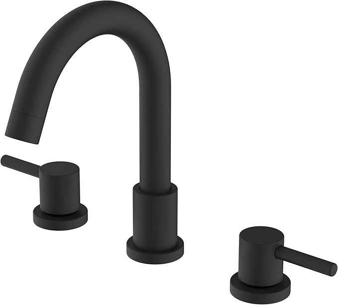 GAOMON Two Handles Widespread 8 inch Bathroom Faucet 3 Hole, Matte Black Faucets 360°Swivel Spout Modern Sink Basin Faucets Black