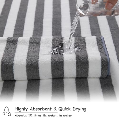 2 Piece Gray Cabana Stripe Hand Towels for Bathroom 16"x31" Ultra Soft Breathable Hand Face Towels Highly Absorbent Towel Quick Dry Towel for Spa Gym Hotel Travel Camp