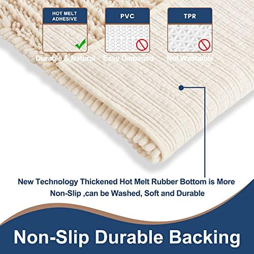 Luxury Chenille Cream Bathroom Rugs Sets 2 Piece, Thickened Hot Melt Rubber Bottom Bath Mats for Bathroom Non Slip,Bath Rugs Quick Dry Machine Washable for Shower Mat (47"x17"+17"x24")
