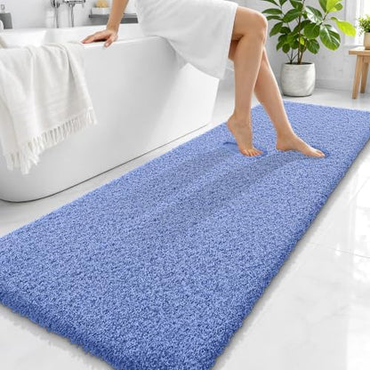 OLANLY Microfiber Bathroom Runner Rug 70x24, Soft Bath Mat, Cornflower Blue