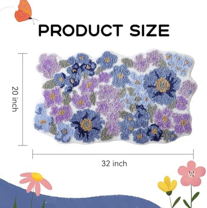 TRUEDAYS Floral Bath Mat, Cute Bath Mat for Bathroom, 32'' x 20'', Purple