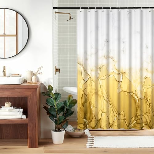 Yellow Marble RV Stall Waterproof Shower Curtain 60x72 inches