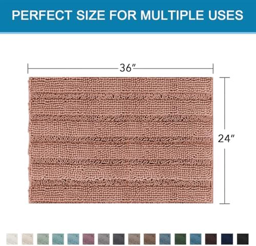 H.VERSAILTEX Bath Mats for Bathroom Non Slip Extra Thick Chenille Striped Bath Rug 24" x 36" Absorbent Non Skid Fluffy Soft Shaggy Rugs Washable Dry Fast Plush Mats for Indoor, Bath Room - Muted Clay