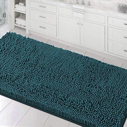 H.VERSAILTEX Bathroom Rugs Non Slip Luxury Chenille Bathroom Mat 24x47 Extra Soft and Absorbent Shaggy Rugs Washable Dry Fast Area Carpet Mats for Bath Room, Tub - Dark Teal