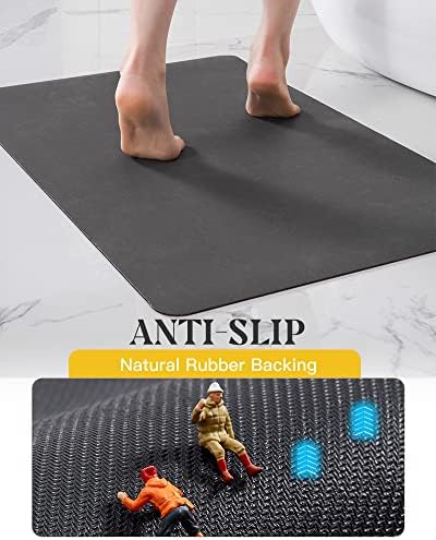 MontVoo -Bath Mat Rug-Rubber Backing Non Slip Quick Dry Absorbent Thin Bathroom Rugs Fit Under Door-Faux Suede Surface Bathroom Floor Mats-Shower Rug for in Front of Bathtub Shower Dark Grey 16"x24"