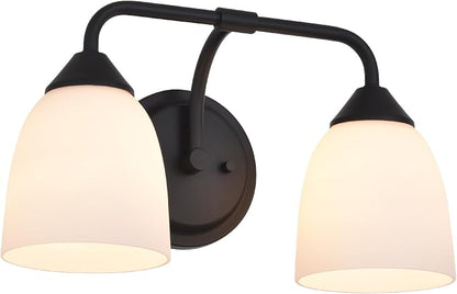 Black 2-Light Traditional Bathroom Vanity Light Fixtures Over Mirror, Modern Vanity Lights for Living Room, Standard E26 Base, Textured Black
