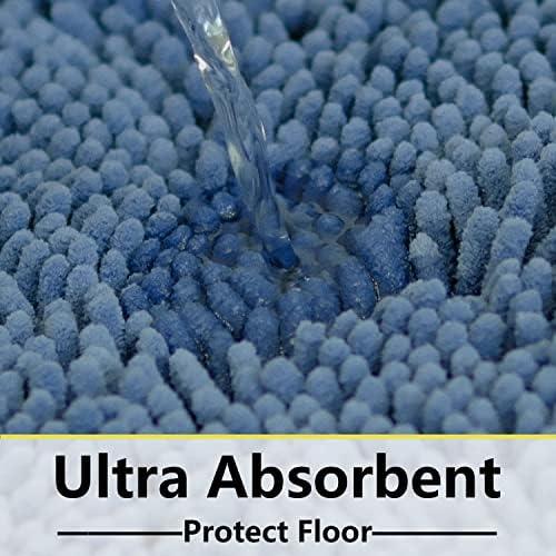 Bathroom Rugs Chenille 3-Piece Extra Soft and Absorbent Shag Bathroom Rugs, Machine Wash Mat, Strong PVC Non-Slip Underside, Plush Carpet Mats (Deep Blue)