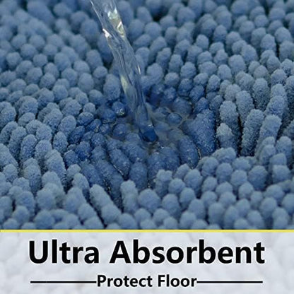 Bathroom Rugs Chenille 3-Piece Extra Soft and Absorbent Shag Bathroom Rugs, Machine Wash Mat, Strong PVC Non-Slip Underside, Plush Carpet Mats (Deep Blue)