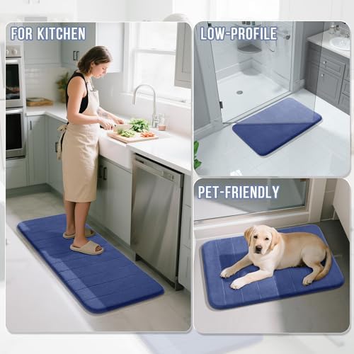 Yimobra Large Memory Foam Bathroom Mat Set, 44 x 24 & 24 x 17 in, Navy Blue