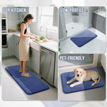 Yimobra Memory Foam Bathroom Mat Set, 24 x 17 & 24 x 20 in, Navy Blue