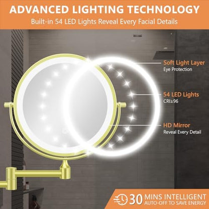 Auxmir 1X/30X Wall Mounted Makeup Mirror, 8" Rechargeable Magnifying Mirror
