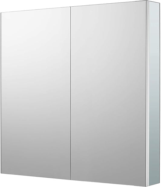 Sunrosa Aluminum Bathroom Medicine Cabinet with Mirror Door, 30"×27.5" Bathroom Mirror Cabinet, Wall-mountable and Recessed-in Mirror Cabinet, 2 Doors Medicine Cabinet Organizer