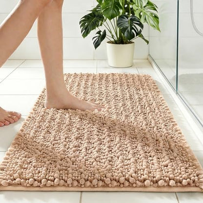 Disolla Beige Bath Mat 24x36 Inch - Luxury Chenille Bathroom Rug, Extra Soft Shaggy Plush Absorbent Mat, Non-Slip Washable Rug for Bathtub, Shower and Bedside