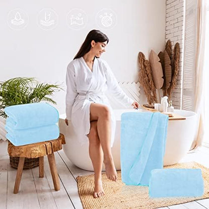 TENSTARS Silk Hemming Bath Towels for Bathroom Clearance - 27 x 55 inches - Light Thin Quick Drying - Soft Microfiber Absorbent Towel for Bath Fitness, Sports, Yoga, Travel, Gym - 2 Pack, Aquamarine