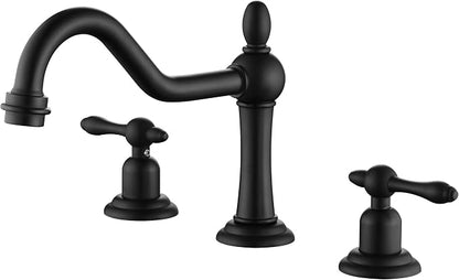 SUMERAIN Matte Black 8 inch Widespread Bathroom Sink Faucet | Vintage Style, 3 Holes, 2 Handle, 360°Swivel Spout