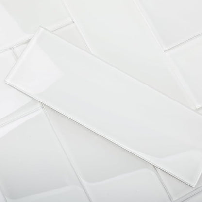 Glass Subway Tile, 4x12 Inch Glass Tile for Kitchen Backsplash Bathroom Shower Wall White (12 Pcs, 4 sq.ft)
