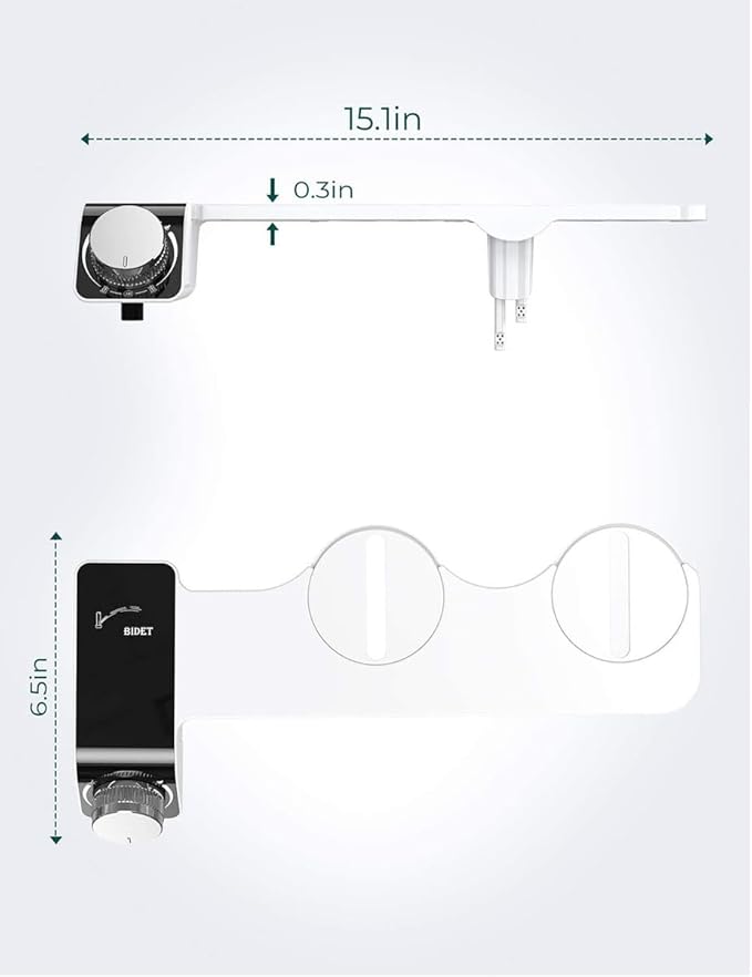 Self-Cleaning Non-Electric Dual Nozzle Bidet Attachment for Toilet Seat Jet Spray for Toilet Bathroom Bidet Toilet Sprayer, Adjustable Water Pressure, Rear and Feminine Wash