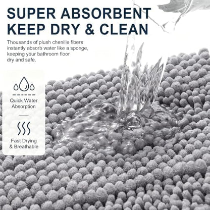 Smiry Thick Chenille Large Bathroom Runner Rugs 45x27, Soft Bath Mat, Grey