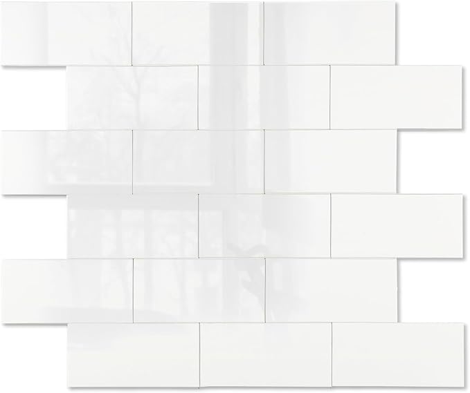 2026 New Upgrade Peel and Stick Backsplash Tile, Peel and Stick 11.34" X 11.57" Wall Tile for Kitchen, Bathroom, Fireplace, Laundry (Polished Cream White, 20 Packs)