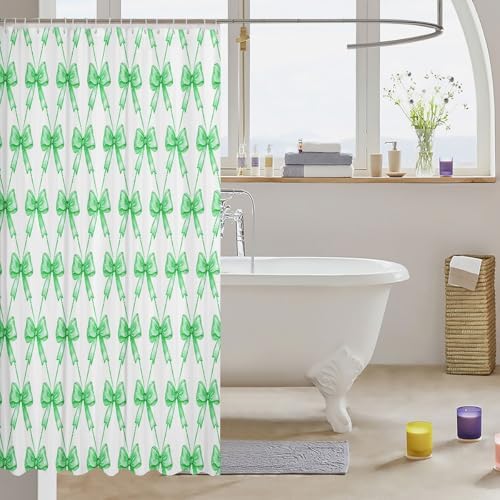jejeloiu Gray Bow Shower Curtain 72"x84" Cute Bowknot Bath Curtain Boys Girls Bow and Stripes Bathroom Shower Curtain Set for Kids Women Men Kawaii Kids Bathroom Accessories
