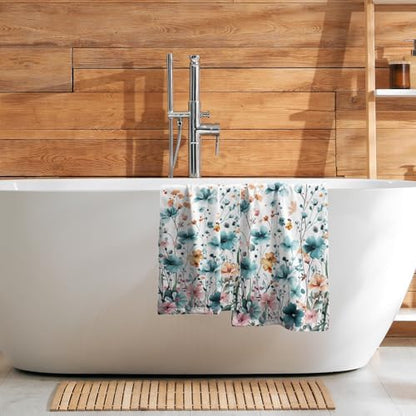 Teal Green Yellow Floral Hand Towels 14x28 Inch 2Pcs Watercolor Nature Flowers Absorbent Soft Fingertip Tea Towel Dish Washcloth for Sports Gym Yoga Kitchen Bathroom Home Decor