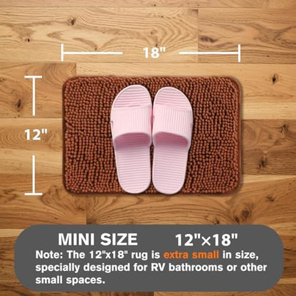 Small Bathroom Rug 12"x18" – Washable and Absorbent Bath Mat, Non Slip, Thick Soft Chenille Bath Rugs for Bathroom Floor, Shower, Sink, Dog mat(Rust)